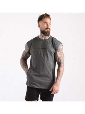 Squat Wolf Statement Shoulder Drop Tank Top Melange Gray Mens Med Zipped Pockets